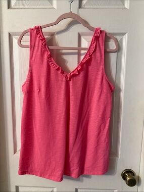 Lilly Pulitzer Hot Pink Ruffle V-Neck Tank